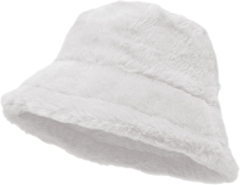 Glory Max Winter Fluffy Plush Bucket Hat Cozy Faux Fur Wide Brim Adjustable Size for Women - Image 1